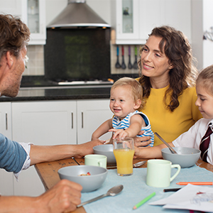 Family at breakfast table